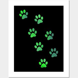 Green Watercolour Paw Prints Posters and Art